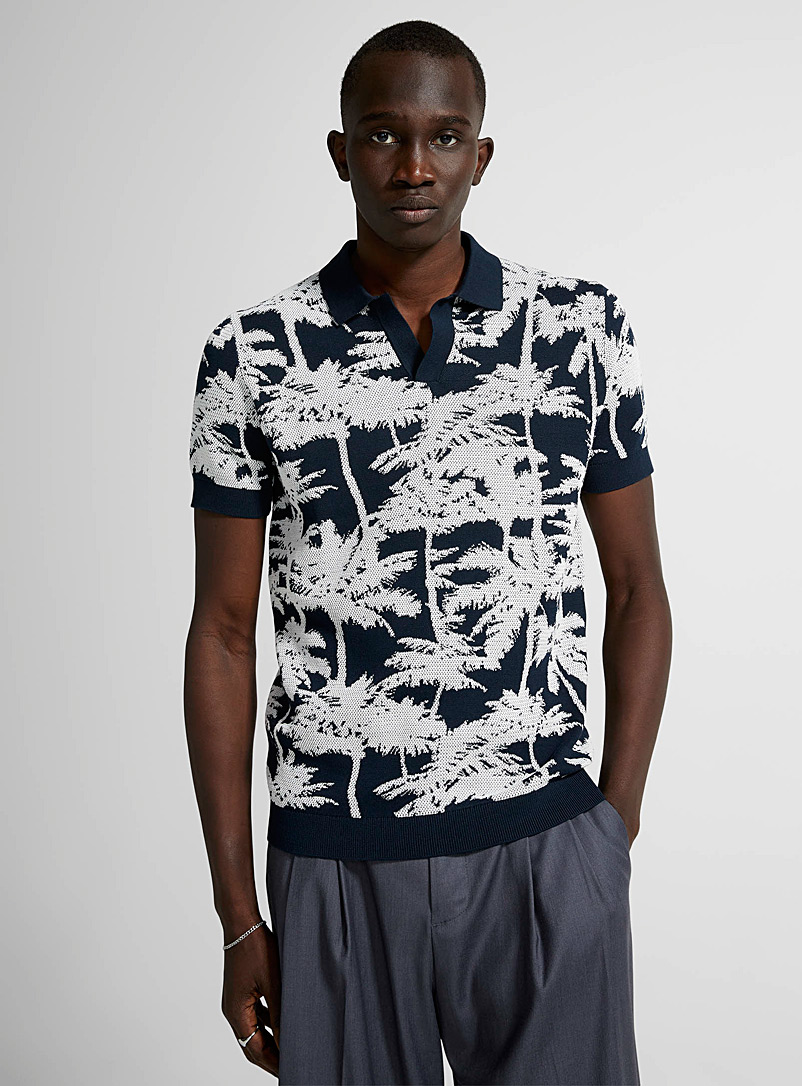 Drykorn Blue Plant silhouettes knit polo for men