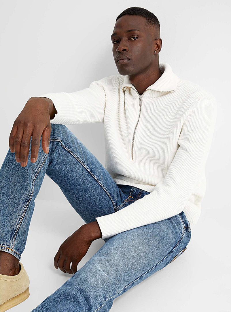 Drykorn Ivory White Half-zip mock-neck sweater for men