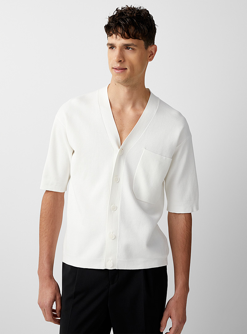 Drykorn White Minimalist short-sleeve cardigan for men