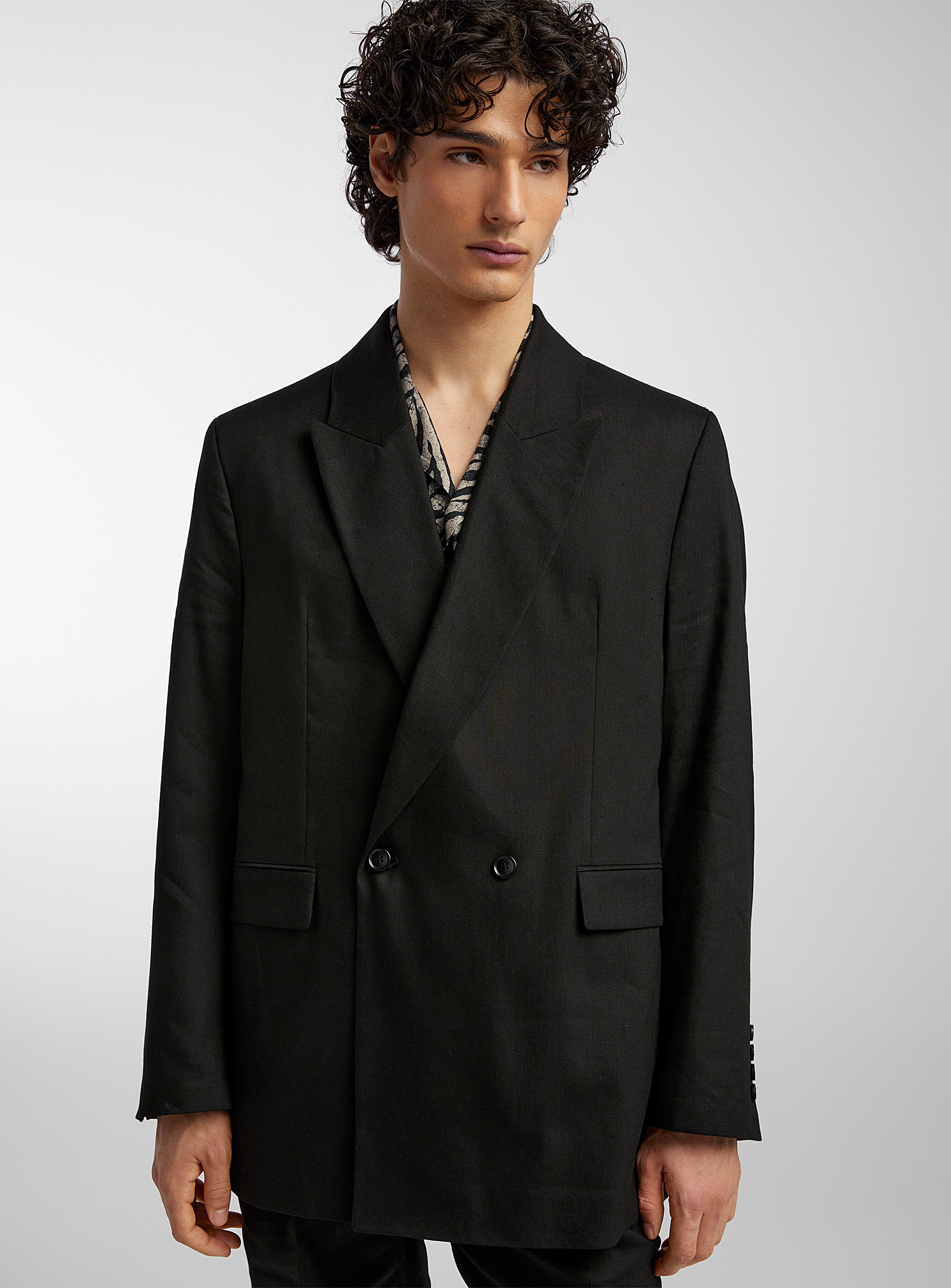 Drykorn Retro Linen-blend Double-breasted Jacket In Black