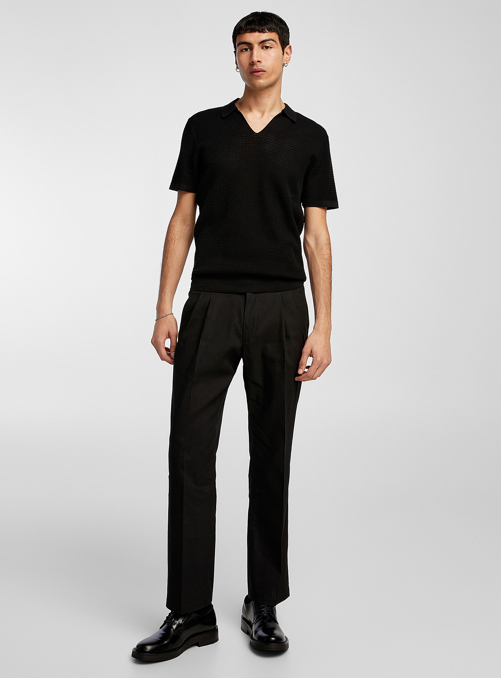 Drykorn Pleated Stretch Linen Pant Straight Fit In Black