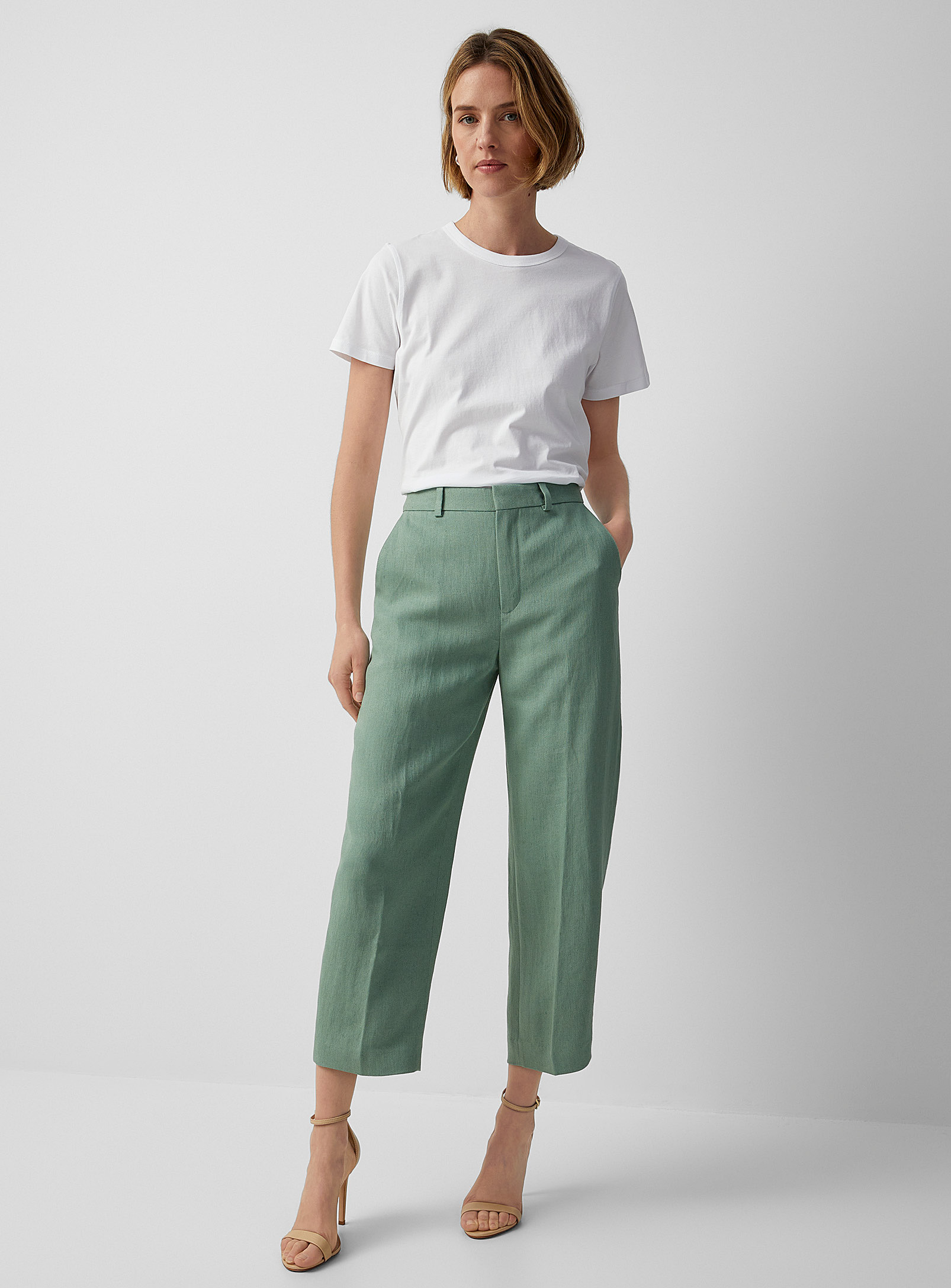 Drykorn Serious Tapered Sage-coloured Cropped Pant In Kelly Green