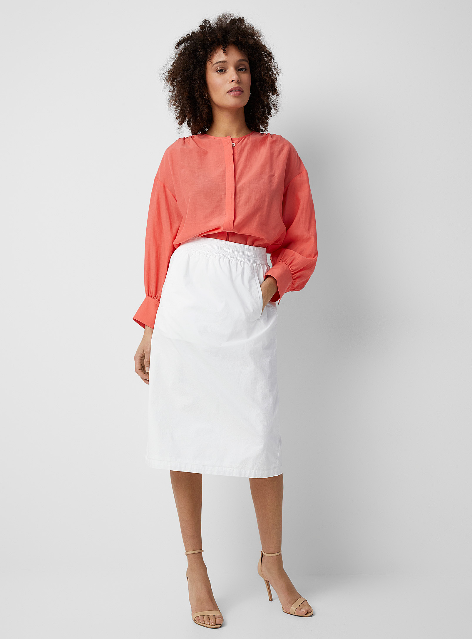 Drykorn White Fabric Midi Skirt
