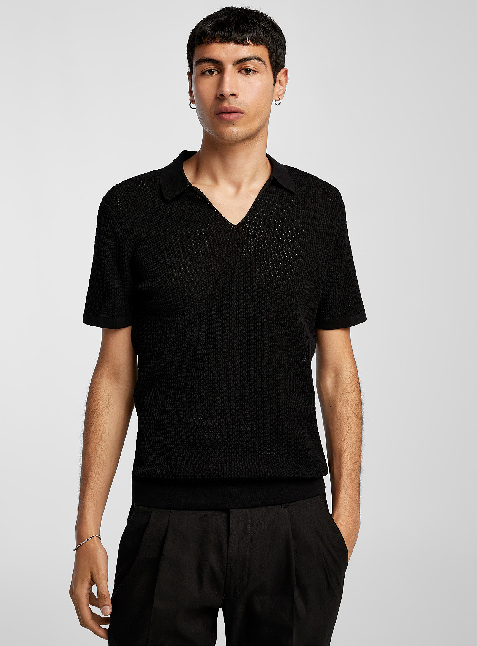 Drykorn Perforated Knit Polo In Black