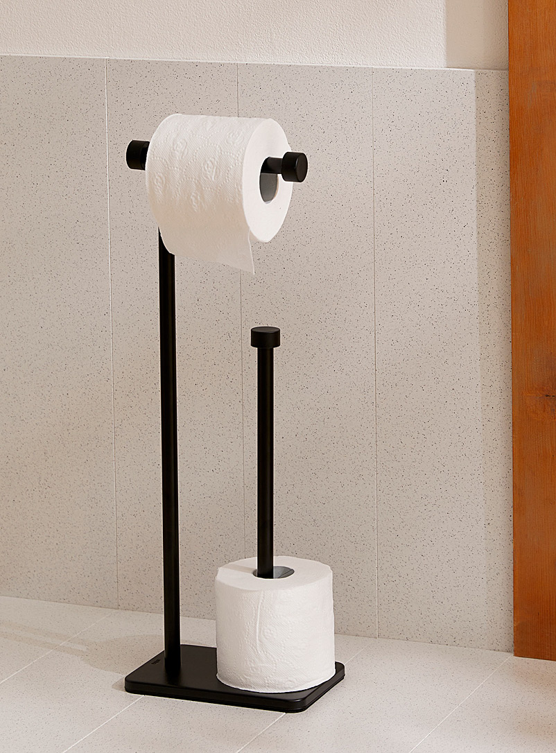 Black toilet paper holder with reserve
