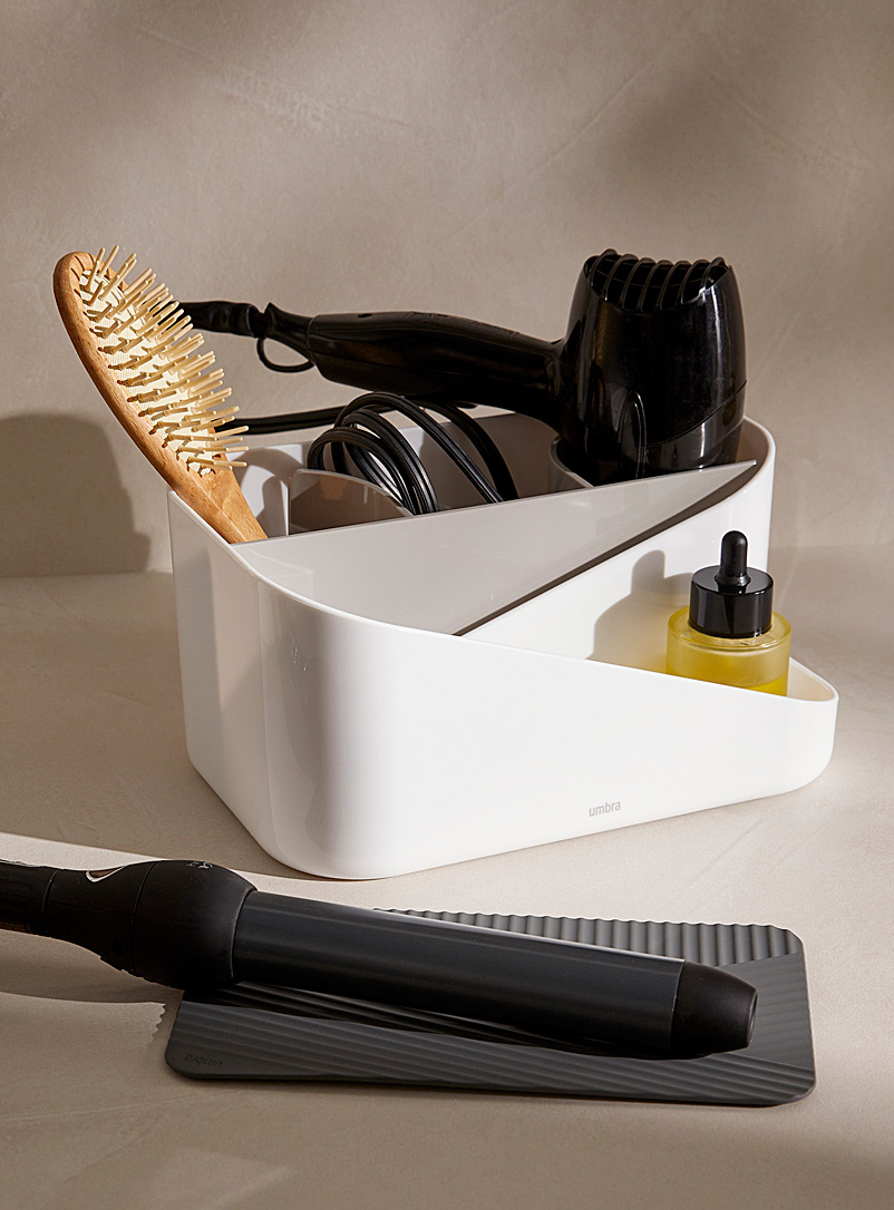 Umbra White Glam hair tools and cosmetics organizer