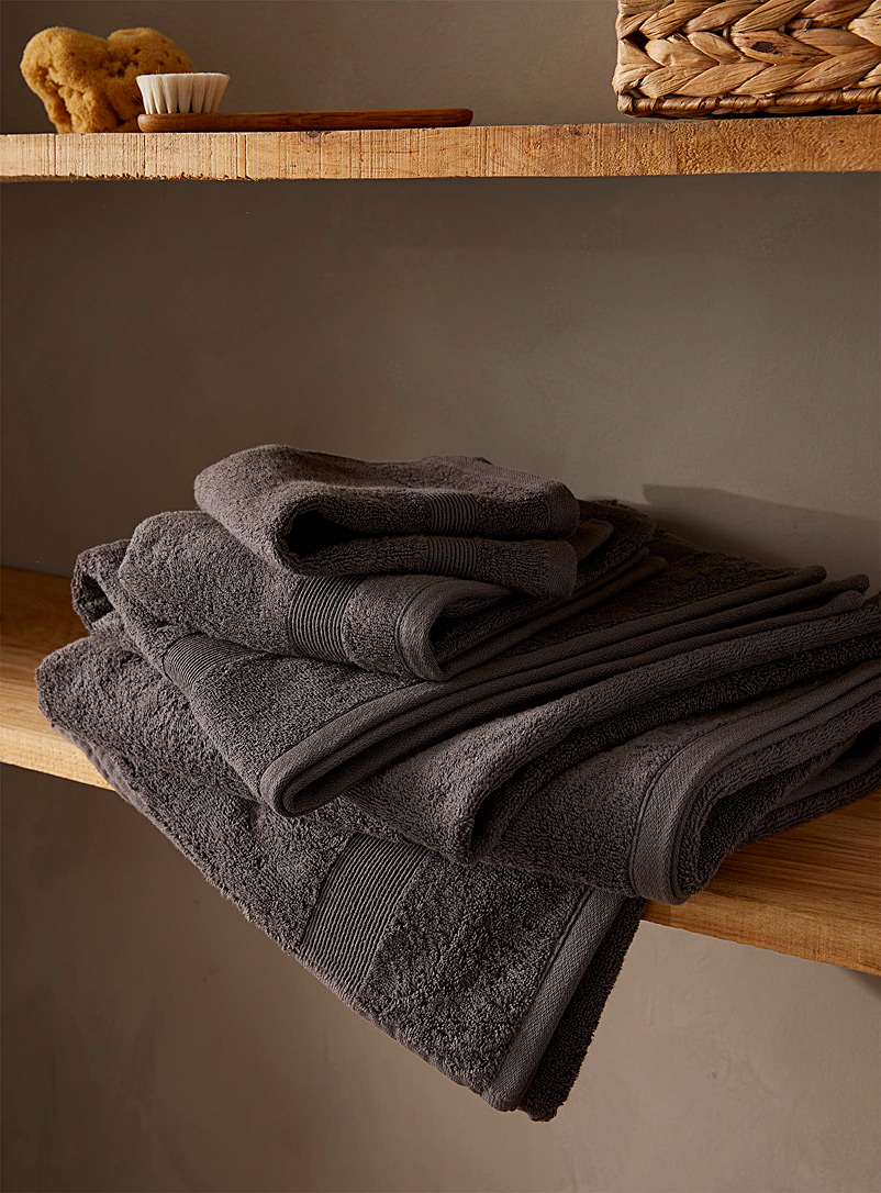 Simons Maison Dark Grey Braided border Turkish cotton towels