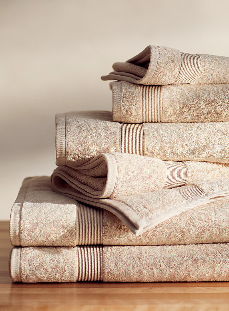 Simons Maison Ivory White Grooved border Turkish cotton towels