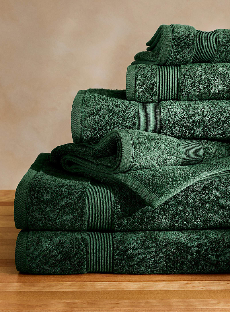 Simons Maison: Les serviettes coton turc bordure rainurée Vert foncé-mousse-olive