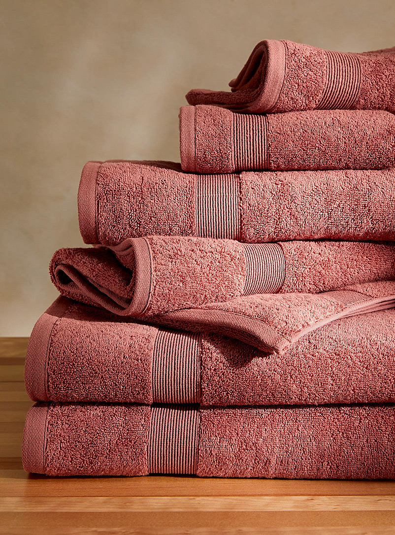 Simons Maison Medium Pink Grooved border Turkish cotton towels