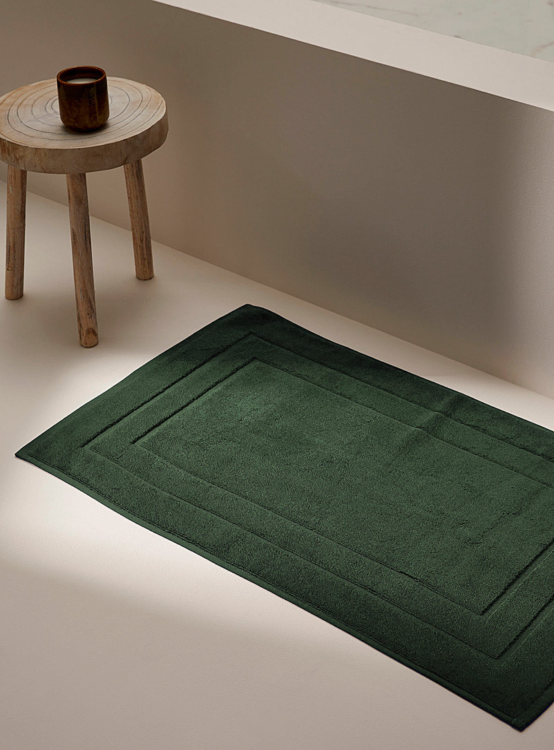 Simons Maison: La descente de bain coton turc double cadre 50 x 80 cm Vert foncé-mousse-olive