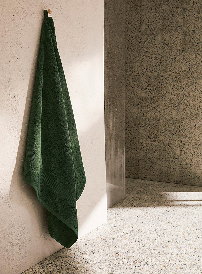 Simons Maison: Le drap de bain coton turc bordure rainurée Vert foncé-mousse-olive