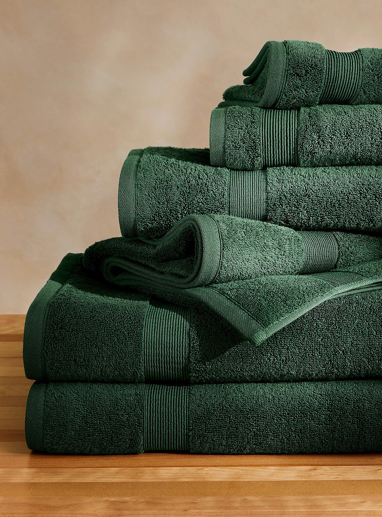 Simons Maison Grooved Border Turkish Cotton Towels In Mossy Green