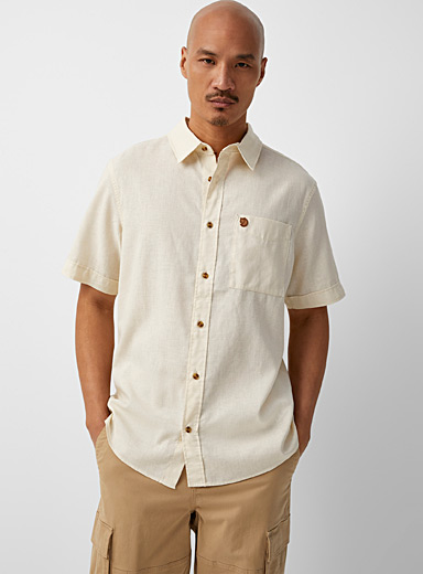 Short sleeve Baggy shirt in Organic Cotton seersucker . Navy