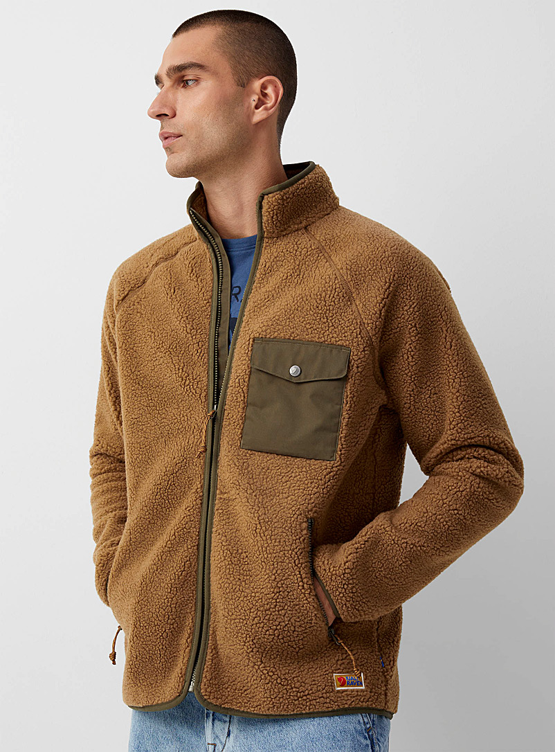Fjällräven Brown Contrast-pocket zip-up sherpa jacket for men