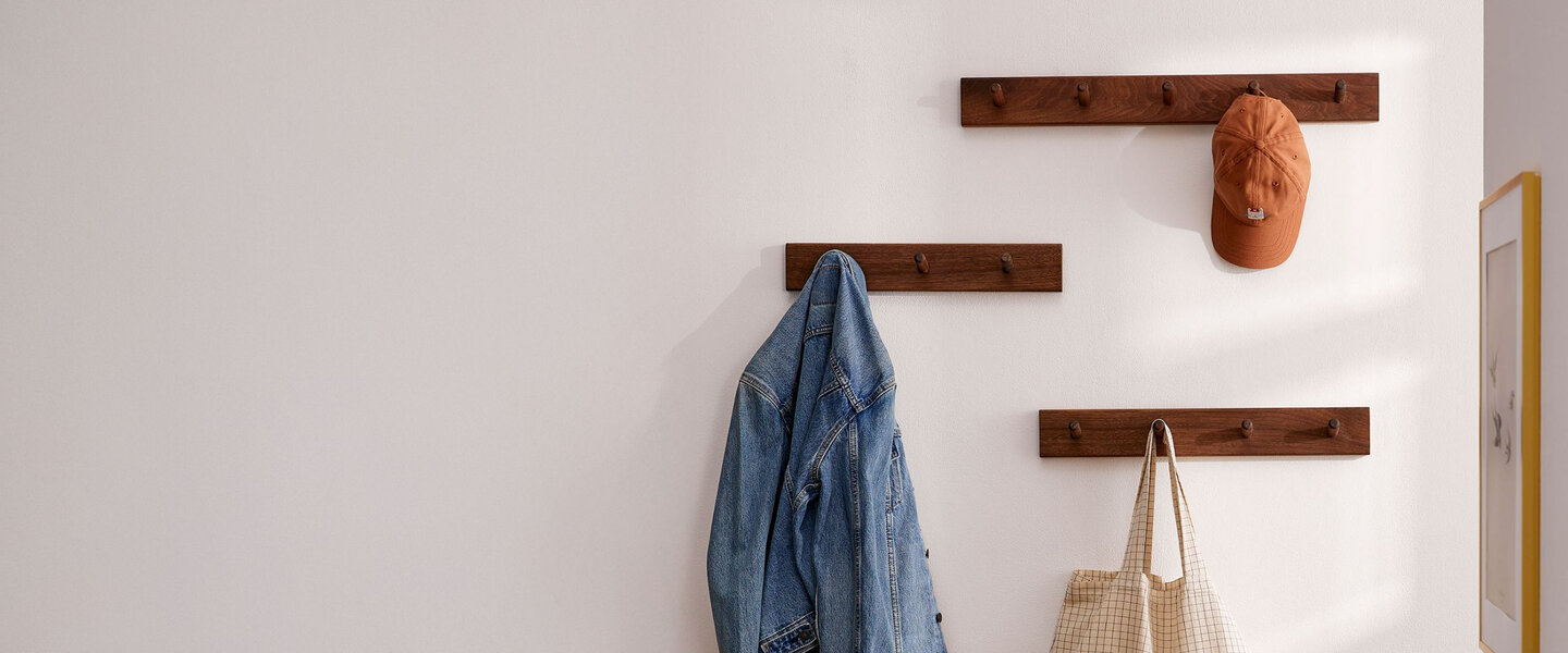 clothes and accessories on hooks