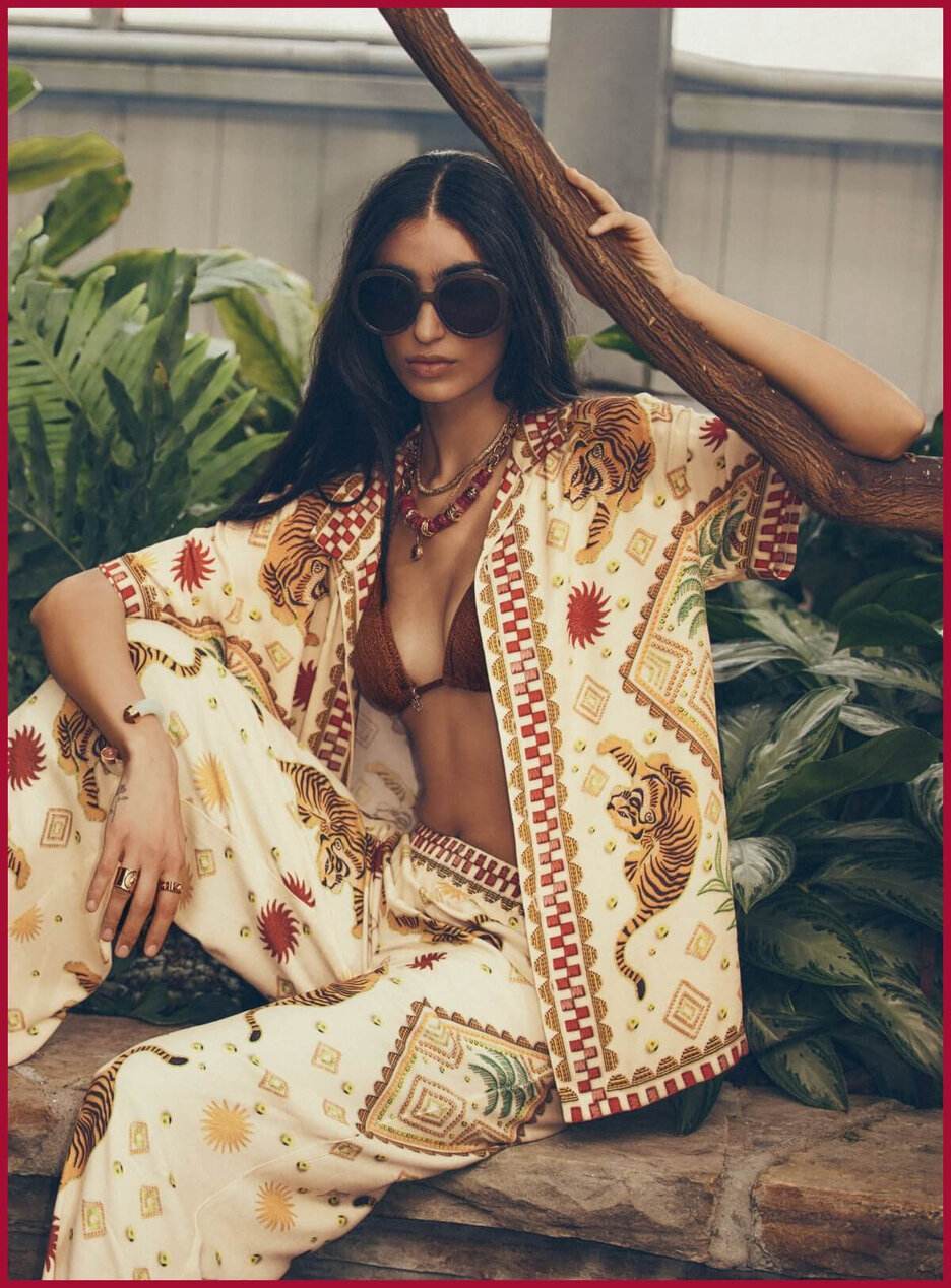 Exotic print notch-collar shirt