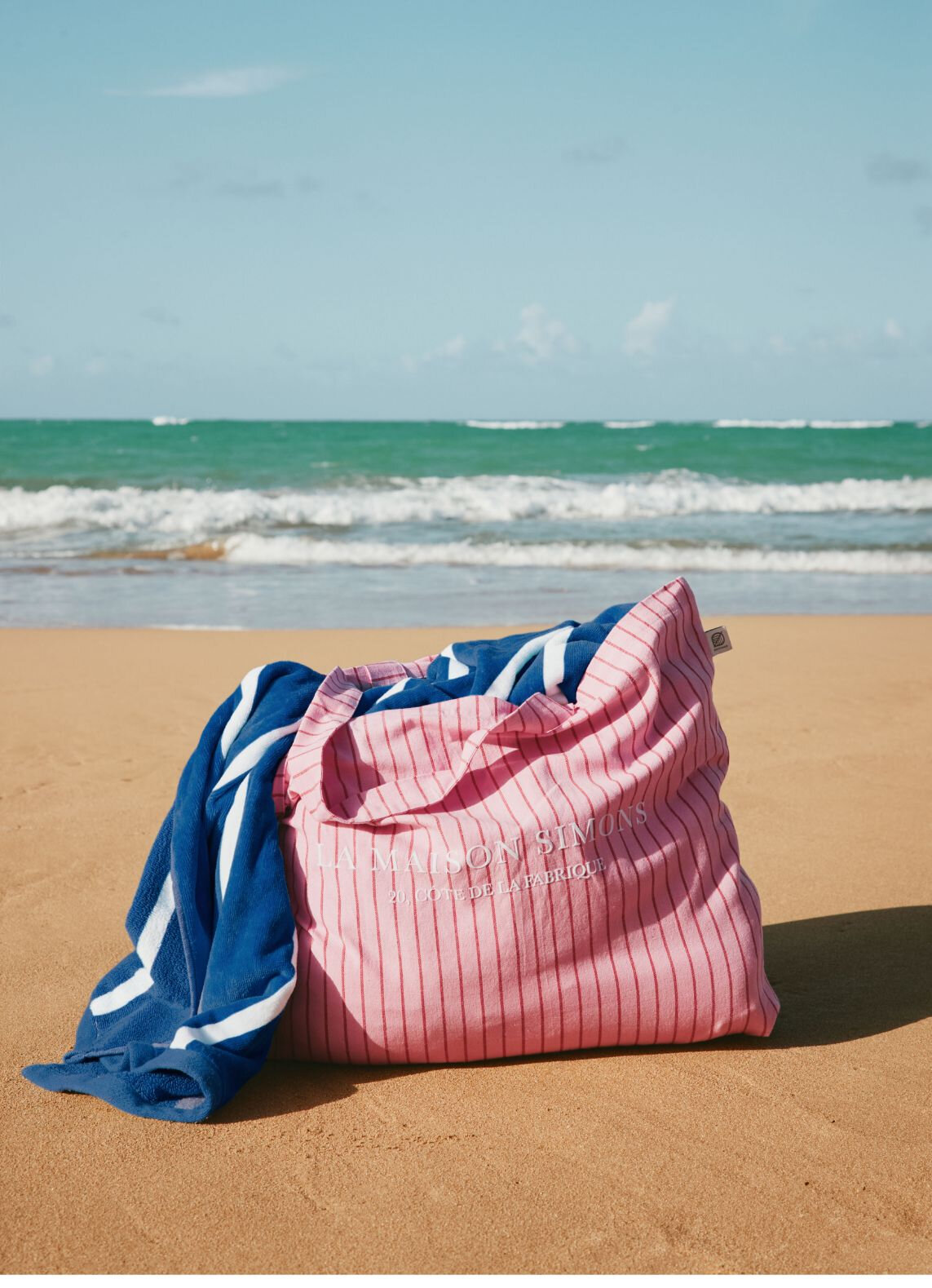 pink tote bag with red stripes