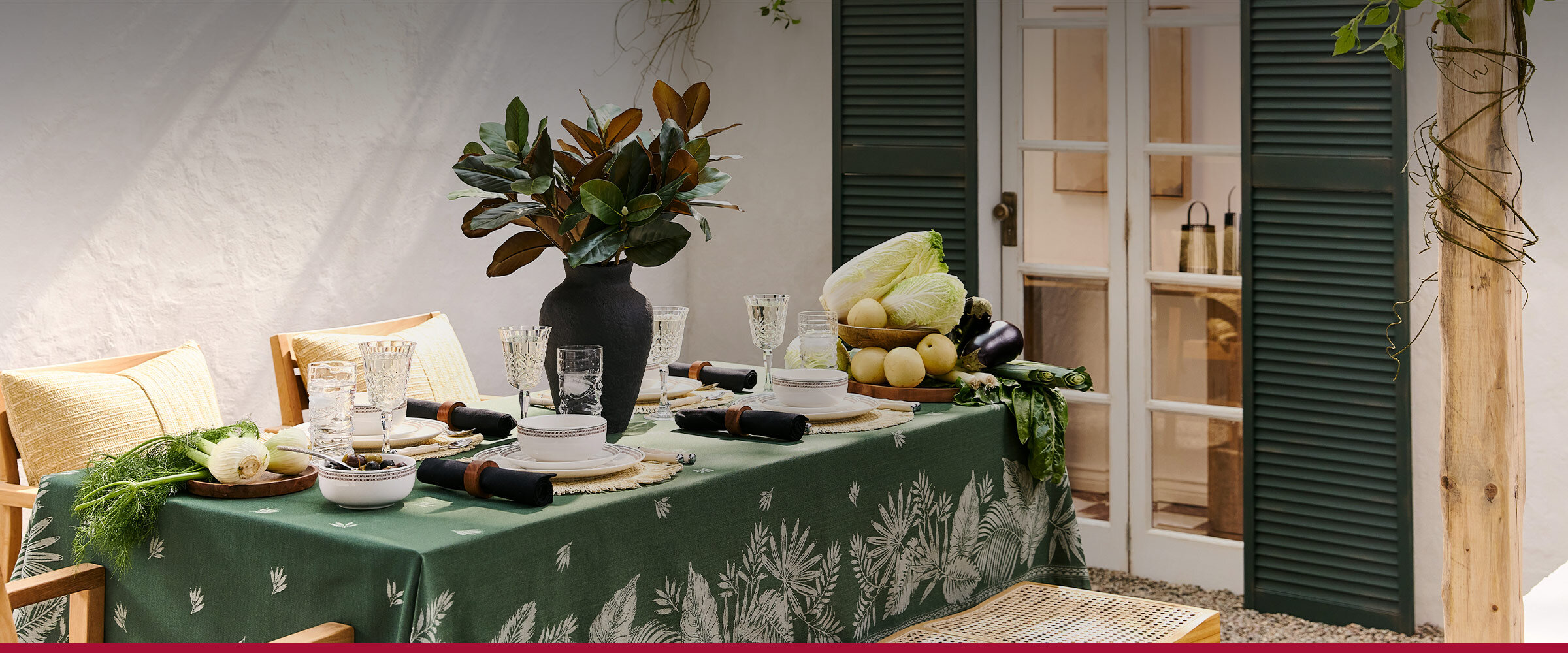 An outdoor dining table with an exotic charm