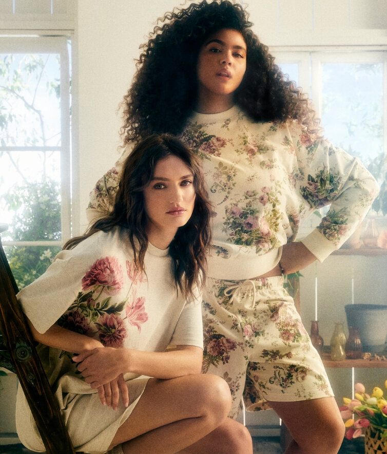 young women wearing floral outfits