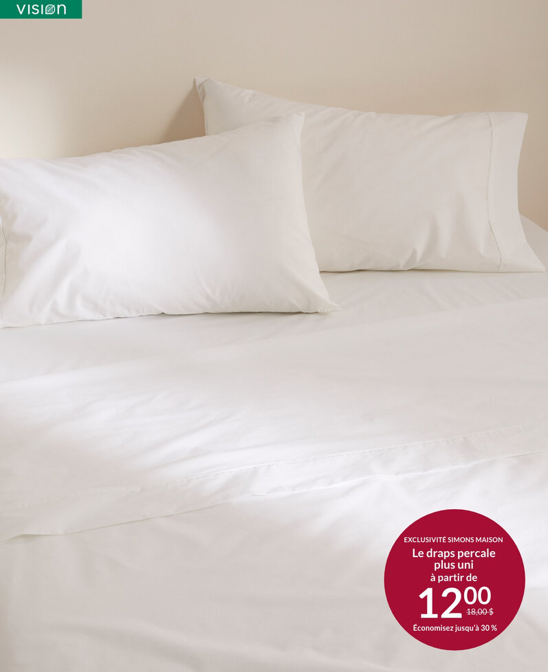 Le drap percale plus uni à partir de 12 $ au lieu de 18 $