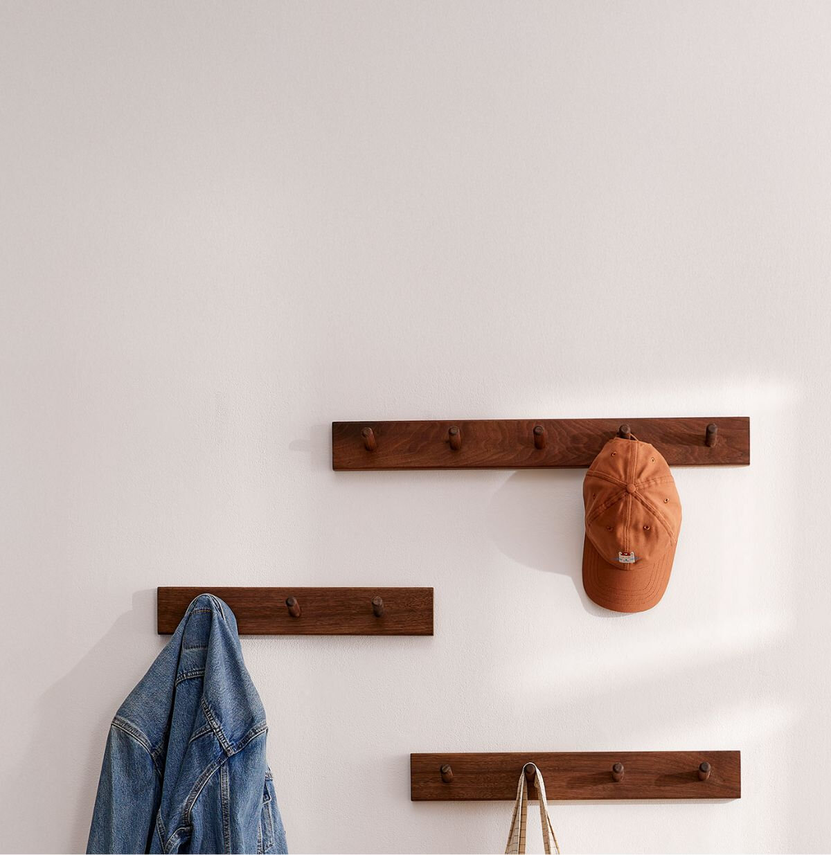 clothes and accessories on hooks