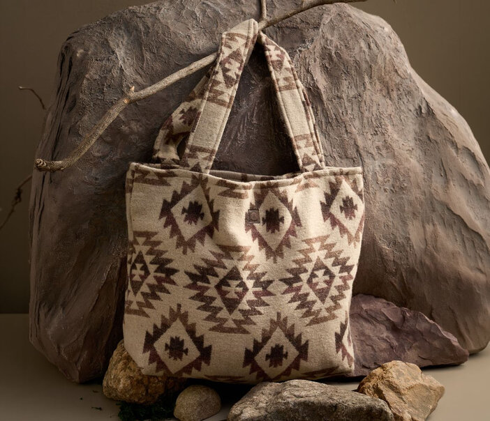 a patterned tote bag