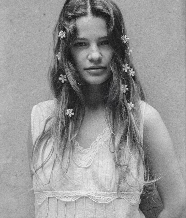 Black and white photo of a young woman