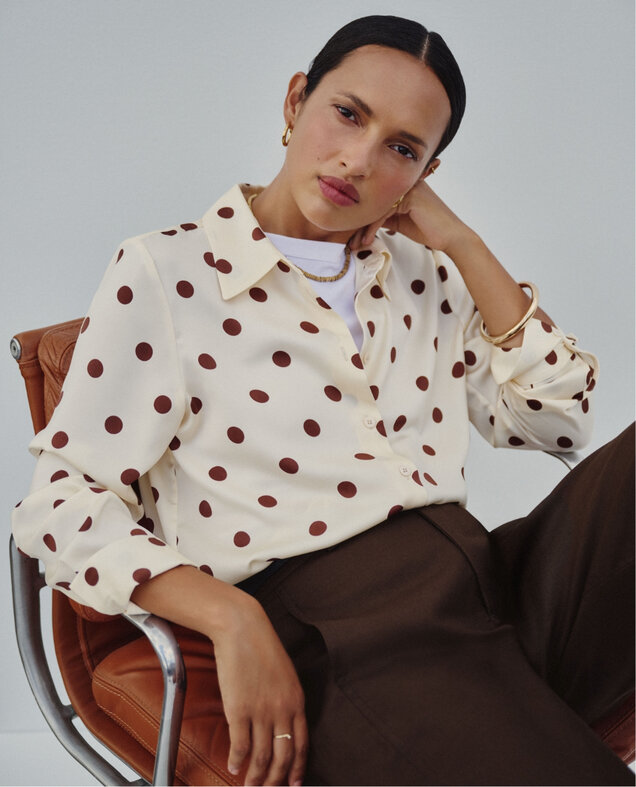 Brown and cream polka-dot satin shirt