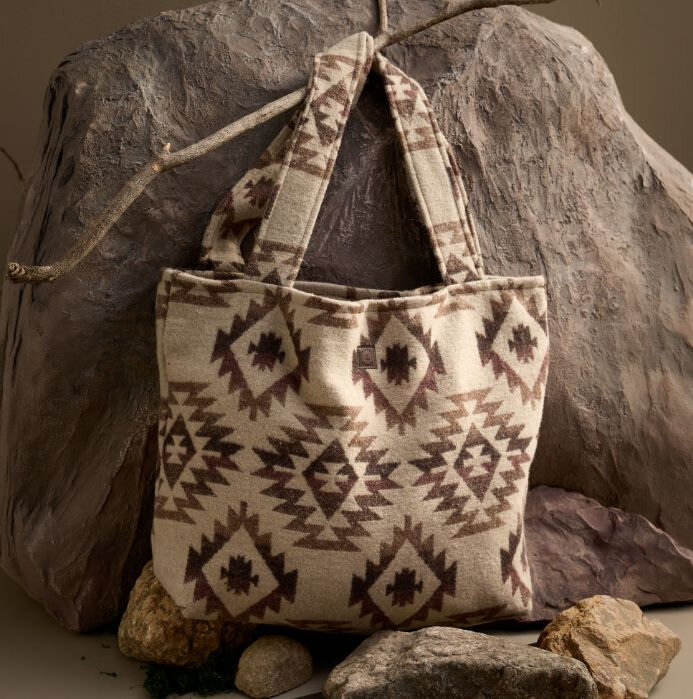 a patterned tote bag