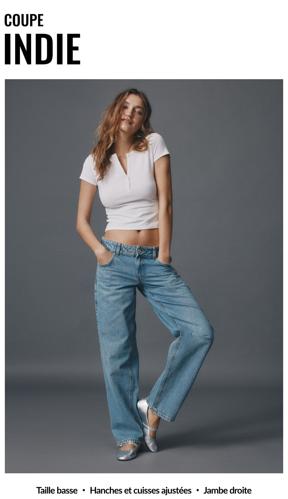 Jeans coupe Indie taille basse jambe droite