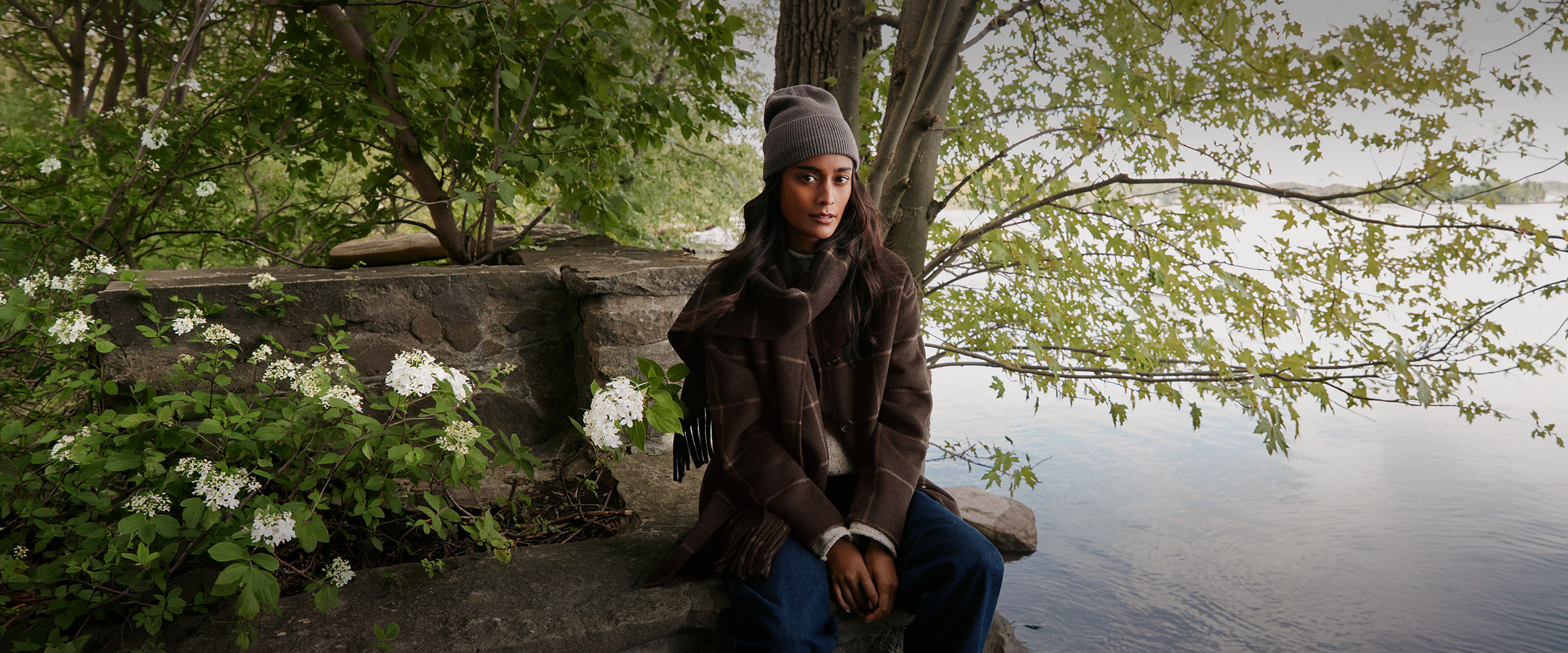Reprocessed wool scarf felted mid-length coat exclusively at Contemporaine by SImons