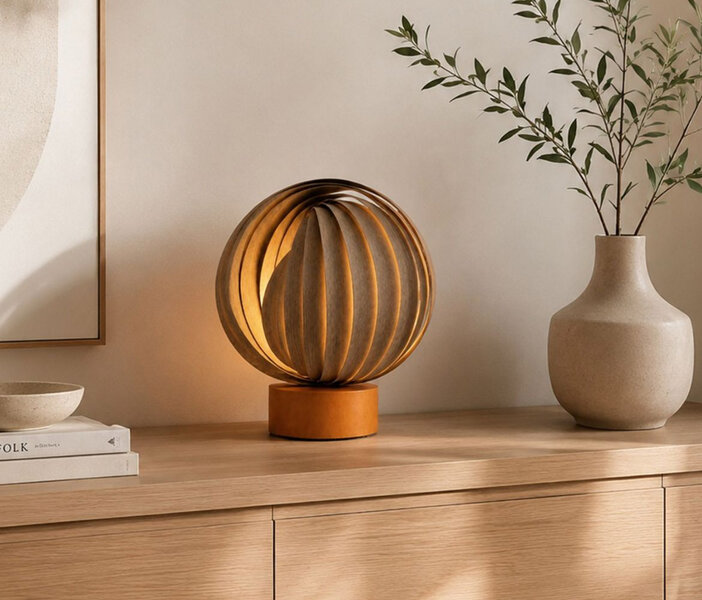 small table lamp on wooden commode
