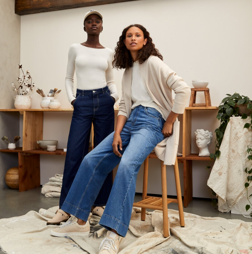 women wearing sustainable jeans by simons