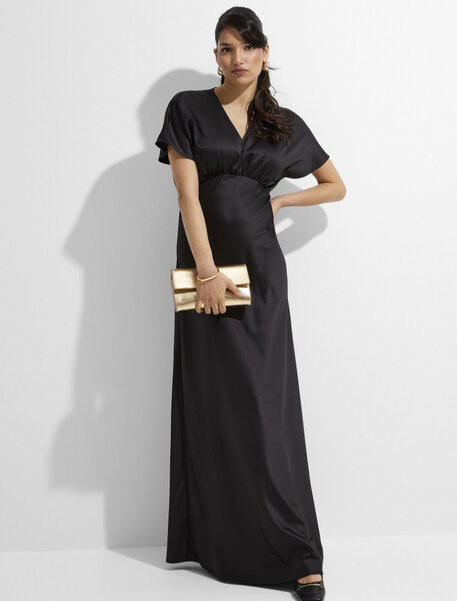 Cap-sleeve maxi satiny dress by Icône at Simons