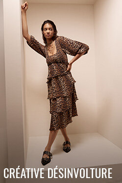 La robe étagée léopard par Ganni pour femme chez Édito Simons