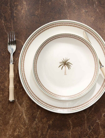 Tableware featuring a small palm tree as a contrasting design