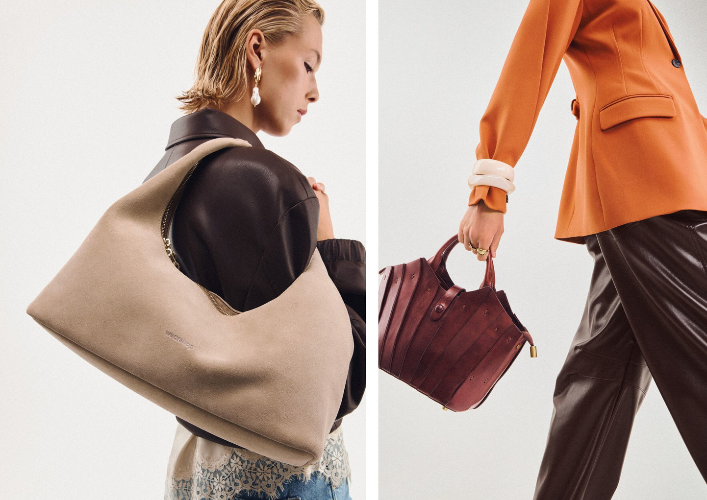 Sac à main brun et un sac à main beige