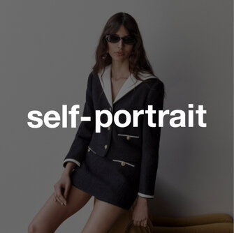 Black knit mini dress with golden buttons by Self-Portrait for women at Édito Simons