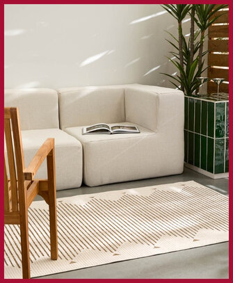 White and Ochre Treillis Indoor-Outdoor Rug at Simons Maison