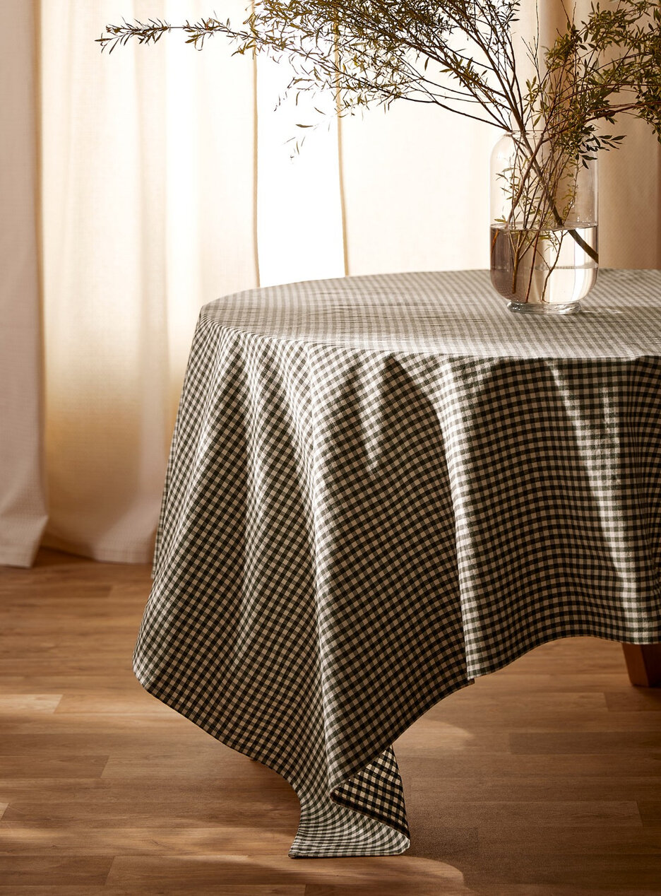 Olive gingham tablecloth at Simons Maison