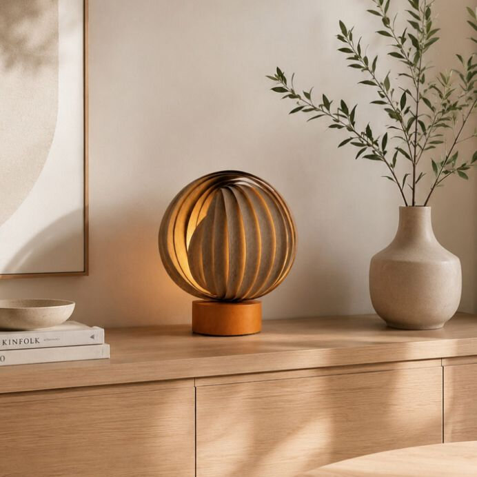 small table lamp on wooden commode