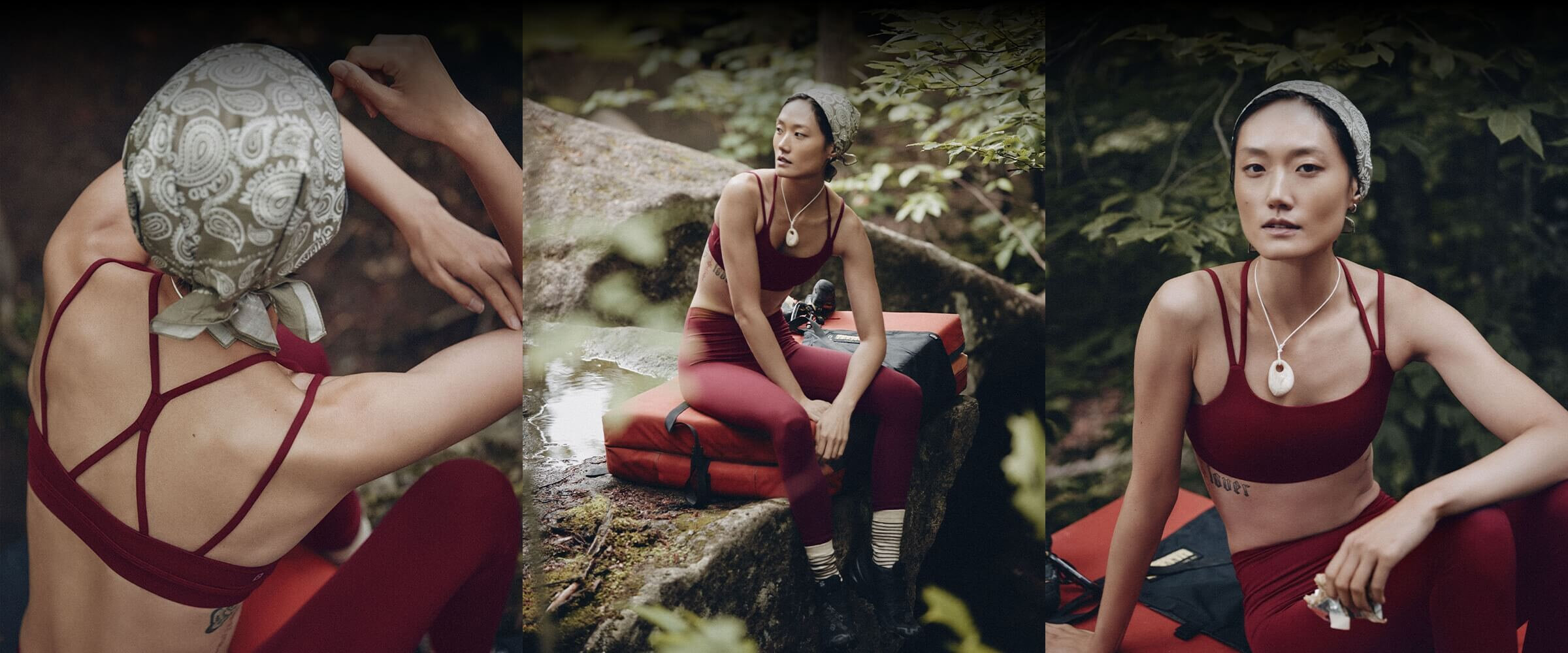 Woman rock climbing outside