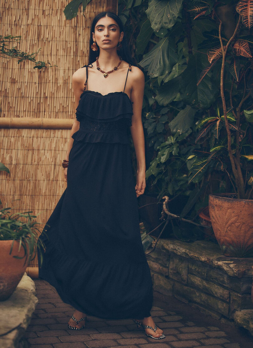 Crinkled-texture tie-strap ruffled maxi dress from Icône at Simons