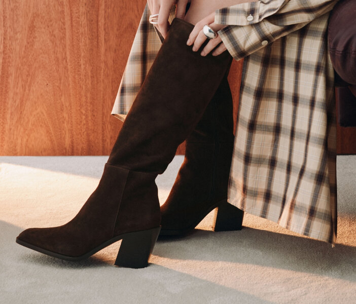 Dark brown suede tall boots