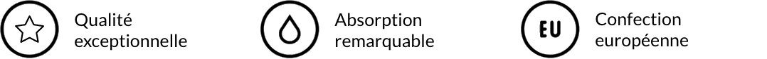 Qualité exceptionnelle, Absorption remarquable, Confection européenne