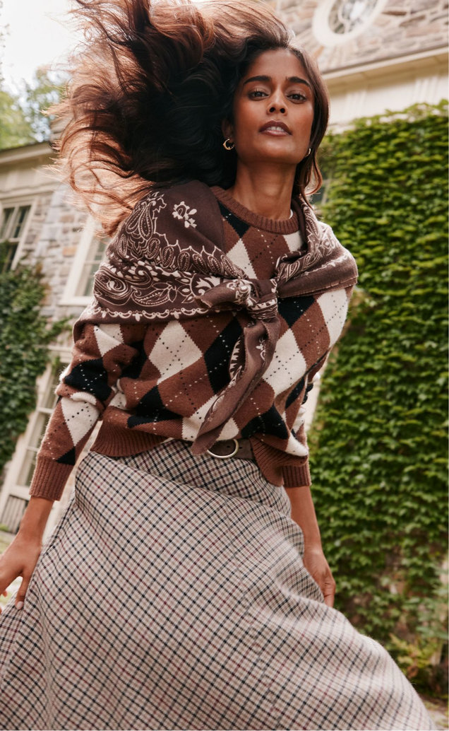Argyle pattern pure wool knit sweater exclusively at Contemporaine by Simons