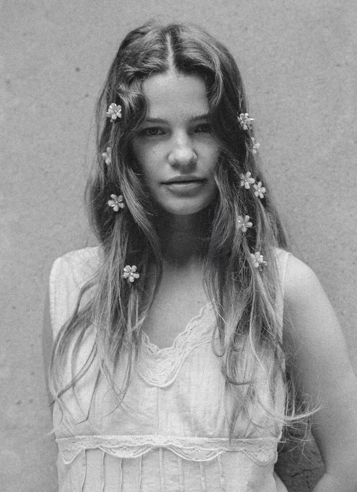 Black and white photo of a young woman