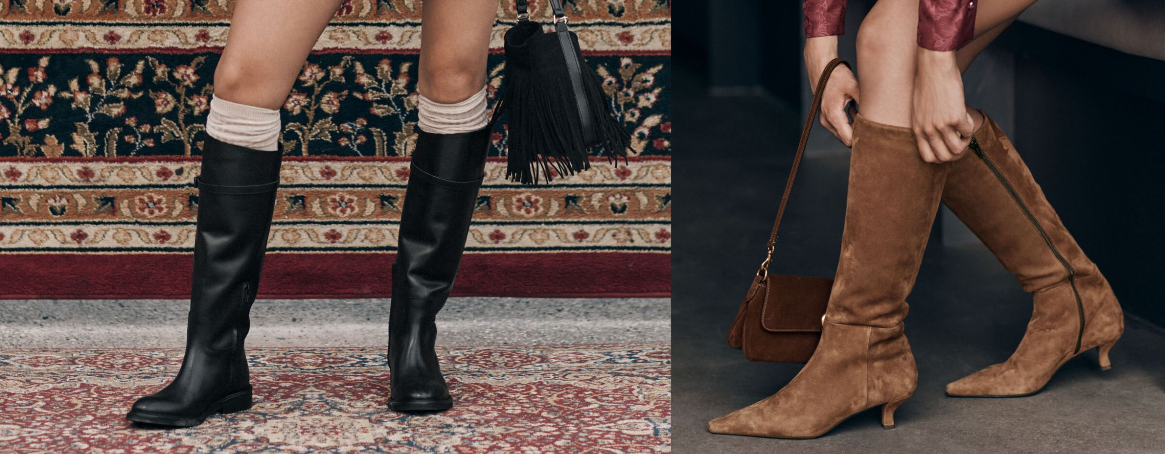 Leather and suede tall boots