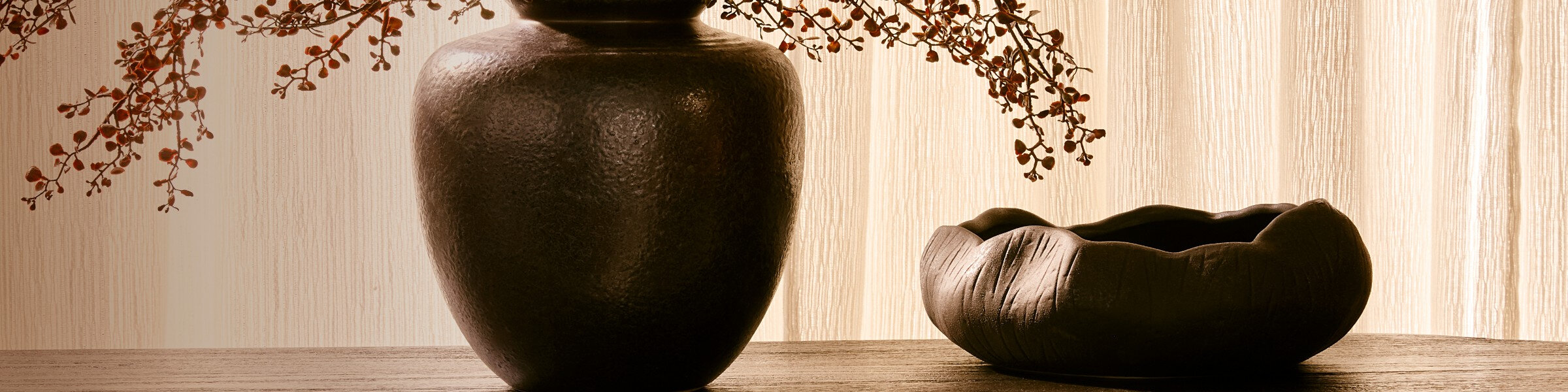 vases and dried flowers